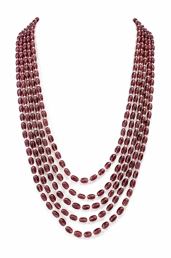 Multi-layer beads maala necklace, purple, oval glass beads with white spacers, 22 inches