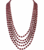 Multi-layer beads maala necklace, purple, oval glass beads with white spacers, 22 inches