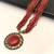 Red & gold multi-strand beaded necklace with round tribal pendant, boho ethnic style