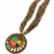 Multicolour multi-strand seed bead necklace with round tribal pendant, boho style