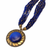 Blue & gold multi-strand beaded necklace with round medallion pendant, boho tribal style