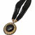 Black multi-strand beaded necklace with round gold leaf pendant, ethnic statement jewellery