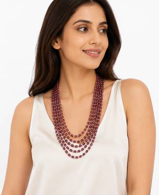 Multi-layer beads maala necklace, purple, oval glass beads with white spacers, 22 inches 2
