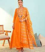 Women's Beautiful Embroidery Work Viscose Silk Fabric Flared Anarkali Pant and Dupatta Set