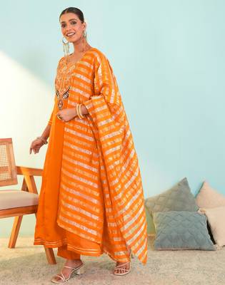 Women's Beautiful Embroidery Work Viscose Silk Fabric Flared Anarkali Pant and Dupatta Set 3