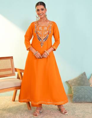 Women's Beautiful Embroidery Work Viscose Silk Fabric Flared Anarkali Pant and Dupatta Set 5