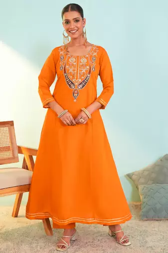 Women's Beautiful Embroidery Work Viscose Silk Fabric Flared Anarkali Pant and Dupatta Set