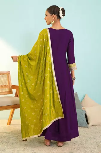 Women's Beautiful Embroidery Work Vichitra Silk Fabric Flared Anarkali Pant and Dupatta Set