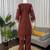 Brown reyon thread work kurti with  pant