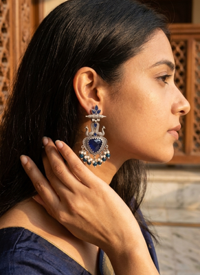 Royal blue peacock oxidised statement earrings 2