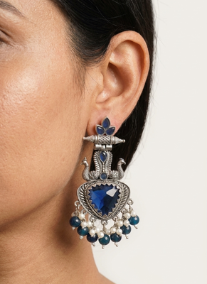 Royal blue peacock oxidised statement earrings 3