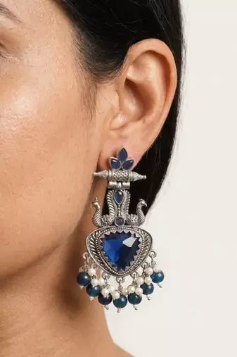 Royal blue peacock oxidised statement earrings