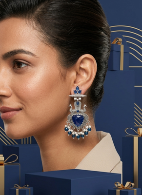 Royal blue peacock oxidised statement earrings 4