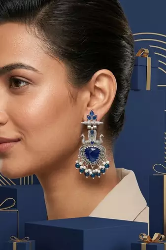 Royal blue peacock oxidised statement earrings