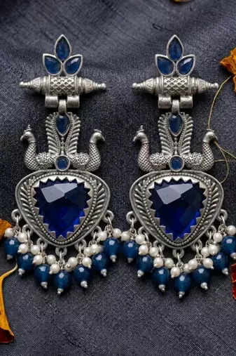 Royal blue peacock oxidised statement earrings