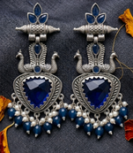 Royal blue peacock oxidised statement earrings