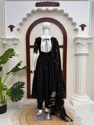 Black vichitra silk thread with sequin anarkali suit 5