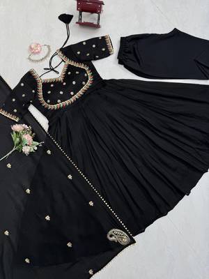 Black vichitra silk thread with sequin anarkali suit 6