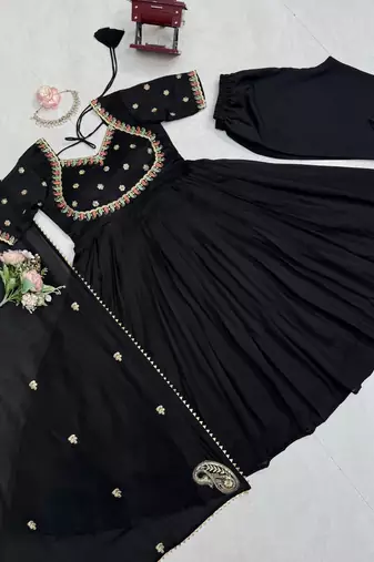 Black vichitra silk thread with sequin anarkali suit