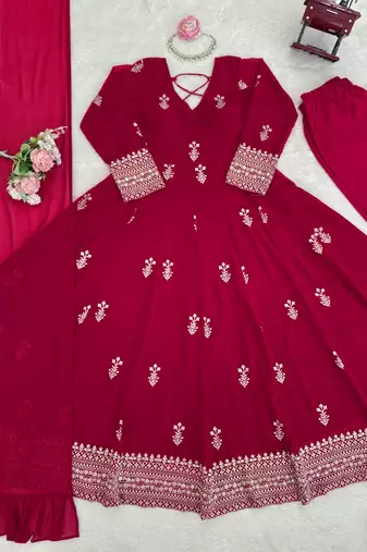 Rani pink georgette thread with sequin anarkali suit