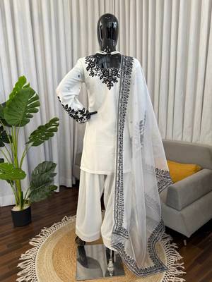 Off white crepe thread with sequin farshi salwar suit 5