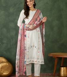 Women's Beautiful Embroidery Work Cotton Fabric Straight Kurta Pant and Dupatta Set