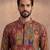 Mens viscose rayon multi abstract printed calf length straight kurta with trousers