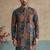 Mens viscose rayon multi abstract printed calf length straight kurta with trousers