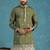 Mens silk blend green solid embroidered calf length straight kurta with trousers