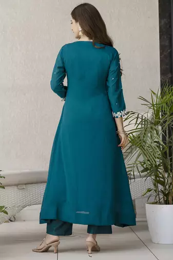 Women's Beautiful Embroidery Work Chinon Fabric Flared Anarkali Pant and Dupatta Set