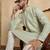 Mens silk blend green solid embroidered calf length straight kurta with trousers