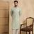 Mens silk blend green solid embroidered calf length straight kurta with trousers