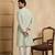 Mens silk blend green solid embroidered calf length straight kurta with trousers