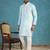 Mens silk blend blue solid embroidered calf length straight kurta with trousers