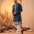Mens silk blend blue solid embroidered calf length straight kurta with trousers