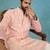 Mens pink silk blend solid embroidered kurta with trousers