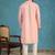 Mens pink silk blend solid embroidered kurta with trousers