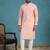 Mens pink silk blend solid embroidered kurta with trousers