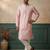 Mens pink silk blend solid embroidered kurta with trousers