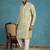 Mens green silk blend solid embroidered kurta with trousers