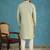 Mens green silk blend solid embroidered kurta with trousers