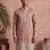 Mens pink silk blend solid embroidered kurta with trousers
