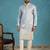 Mens blue silk blend solid embroidered kurta with trousers