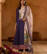Women's Beautiful Printed Work Viscose Silk Fabric Flared Anarkali Pant and Dupatta Set