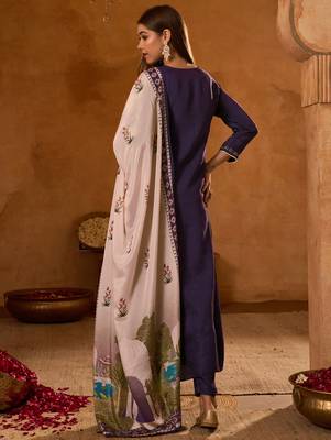 Women's Beautiful Printed Work Viscose Silk Fabric Flared Anarkali Pant and Dupatta Set 4