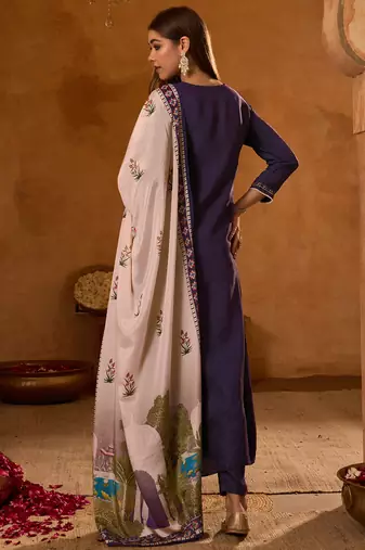 Women's Beautiful Printed Work Viscose Silk Fabric Flared Anarkali Pant and Dupatta Set