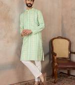 Mens multi silk blend abstract printed kurta with trousers