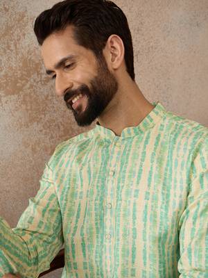 Mens multi silk blend abstract printed kurta with trousers 2