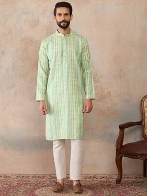 Mens multi silk blend abstract printed kurta with trousers 3