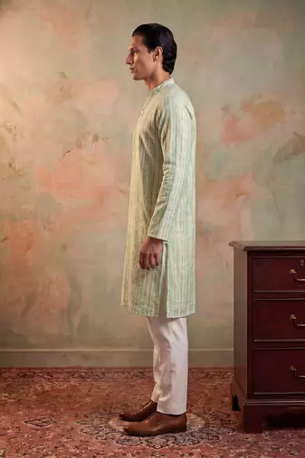 Mens multi silk blend abstract printed kurta with trousers